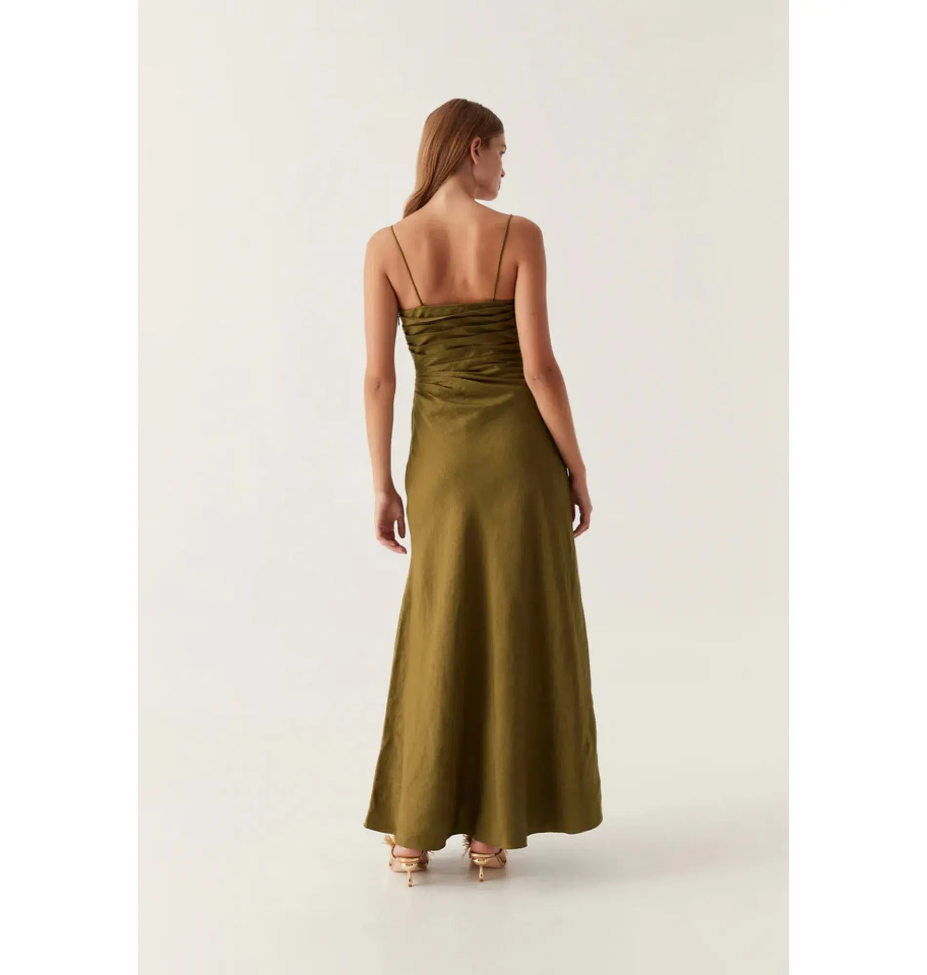 Aje Clarice Draped Maxi Dress Deep Olive Size AU 14 - Image 3
