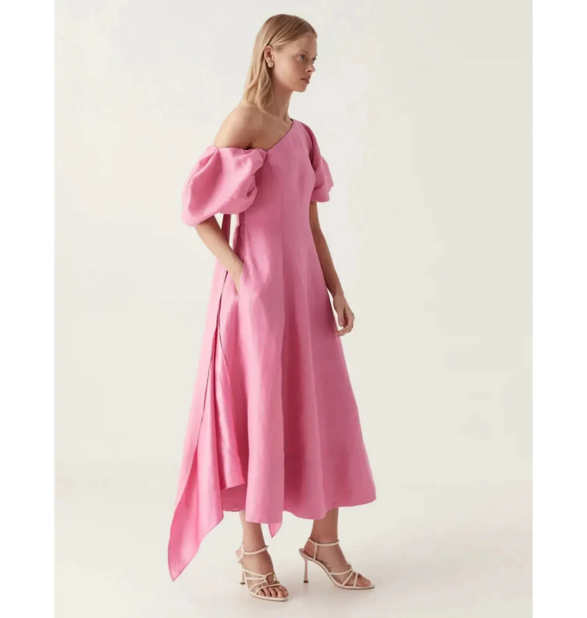 Aje Arista Tulip Sleeve Midi Dress Cerise Pink Size AU 14 - Image 3