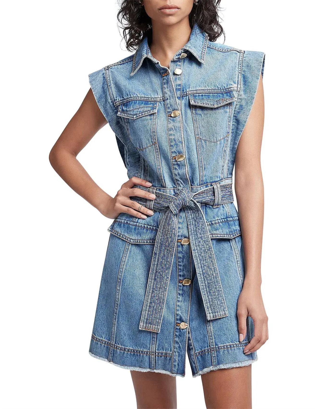 Aje Remi Denim Mini Dress in 90's Wash Size AU 14 - Image 4