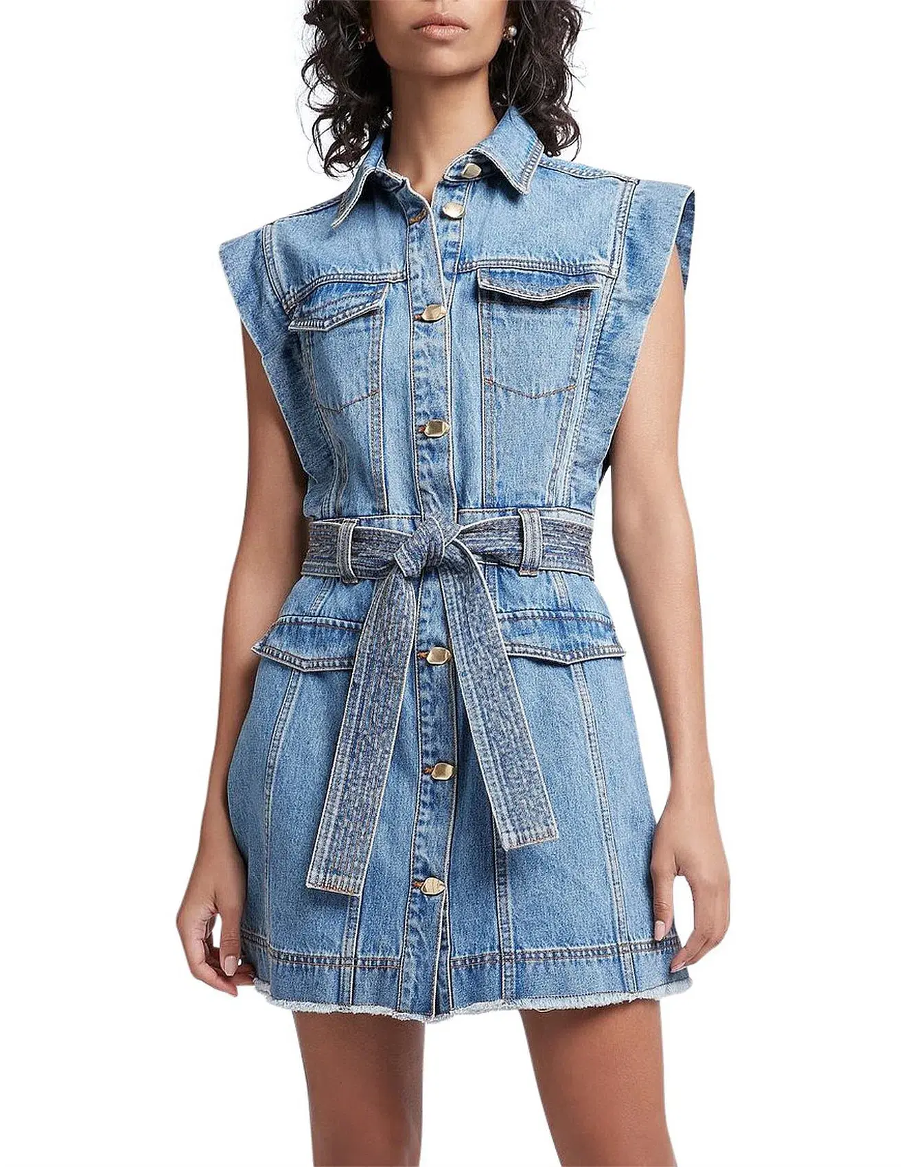 Aje Remi Denim Mini Dress in 90's Wash Size AU 14 - Image 3