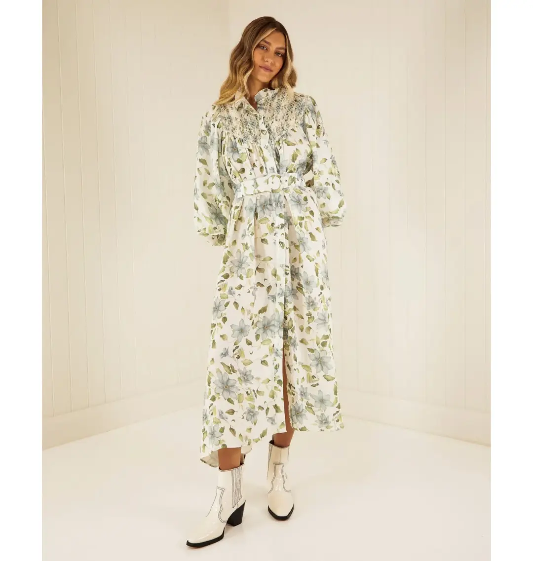 Palm Noosa Apollo Maxi Dress Blue Field Floral Size AU 8 for rent on The Volte - main image