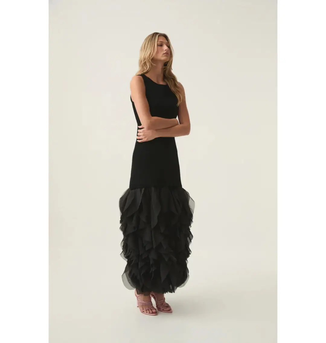 Aje Elations Knit Maxi Dress Black Size AU 8  for rent on The Volte - main image
