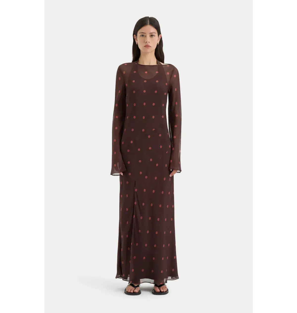Sir The Label Toni Long Sleeve Dress in Chocolate Polka Dot Size 1 / AU 8 - Image 2