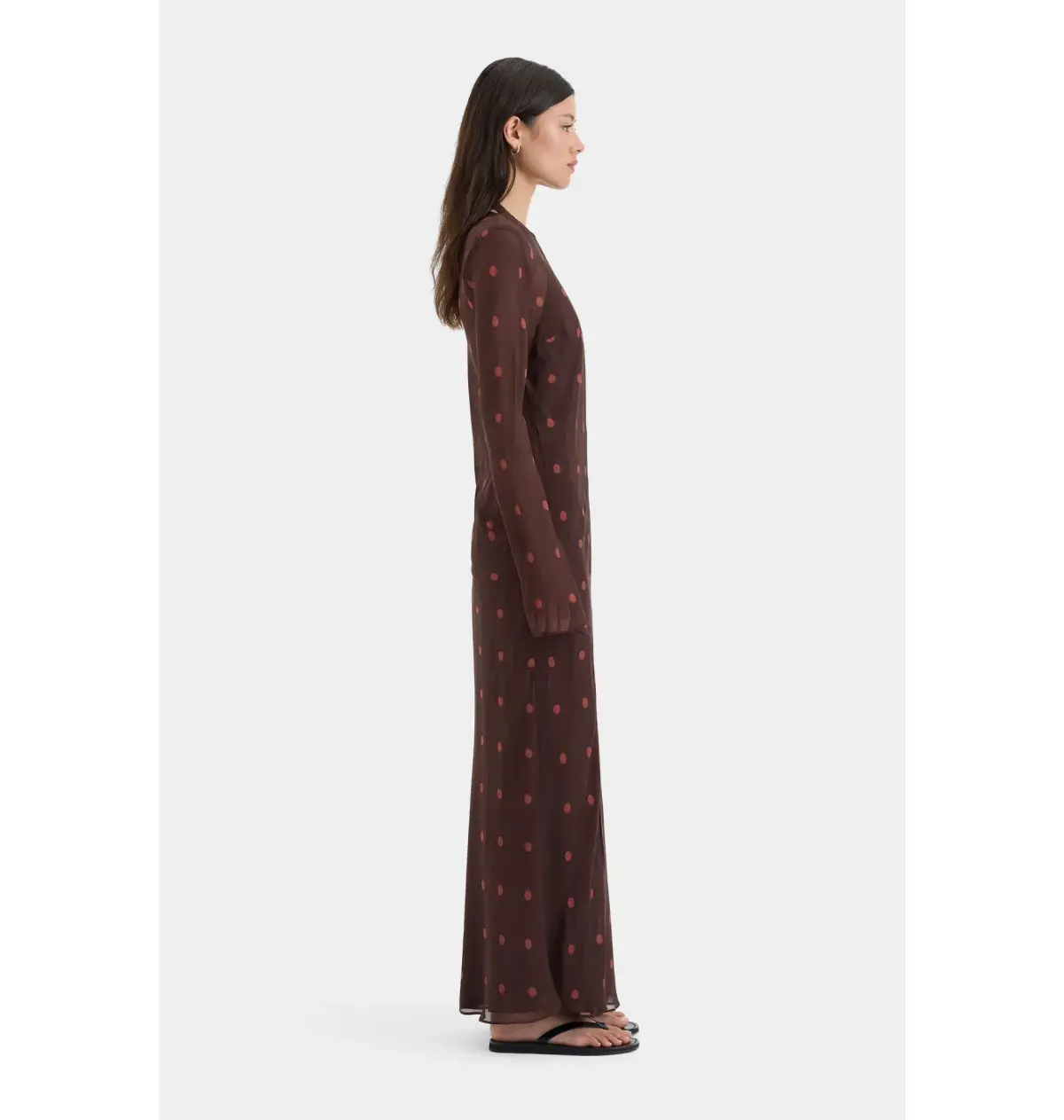 Sir The Label Toni Long Sleeve Dress in Chocolate Polka Dot Size 1 / AU 8 - Image 4