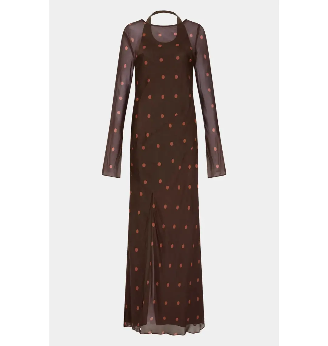 Sir The Label Toni Long Sleeve Dress in Chocolate Polka Dot Size 1 / AU 8 for rent on The Volte - main image