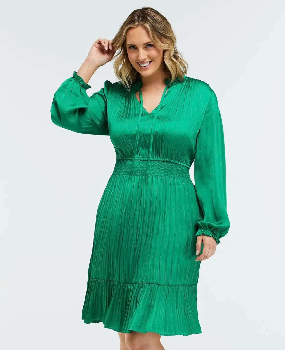 Estelle Clothing Nina Shirred Dress Green Size AU 20 - Image 3