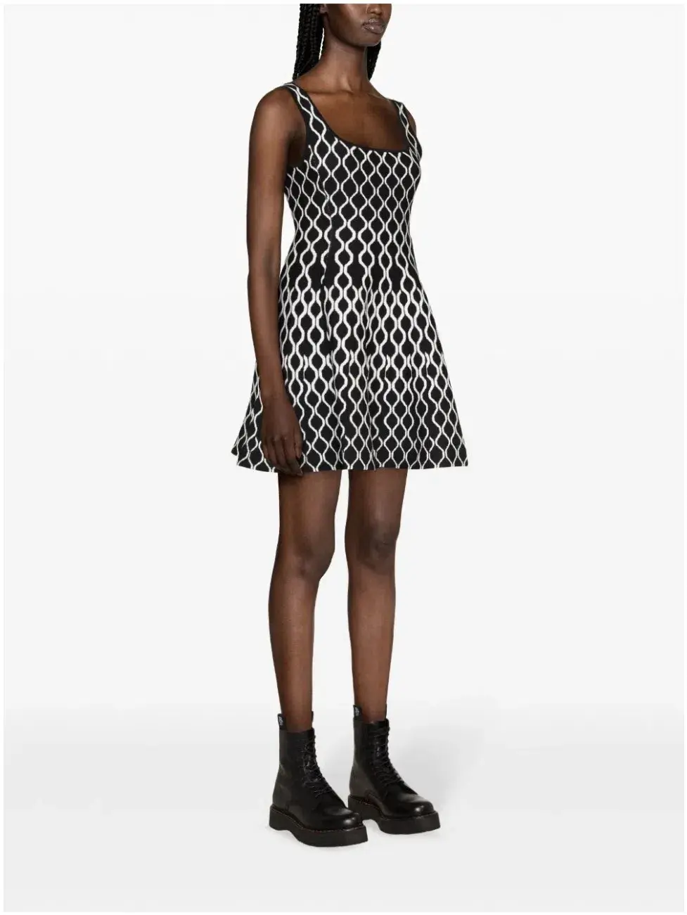 Maje Pattern Jacquard Flared Mini Dress Black/White Size 8 - Image 2