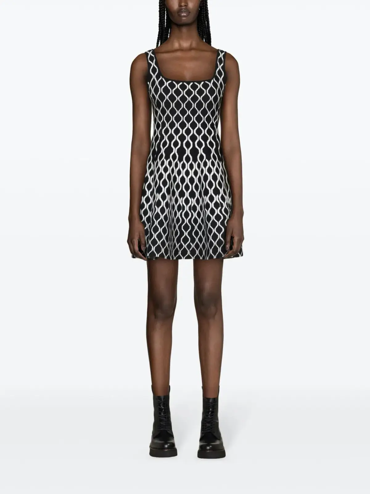 Maje Pattern Jacquard Flared Mini Dress Black/White Size 8 - Image 1