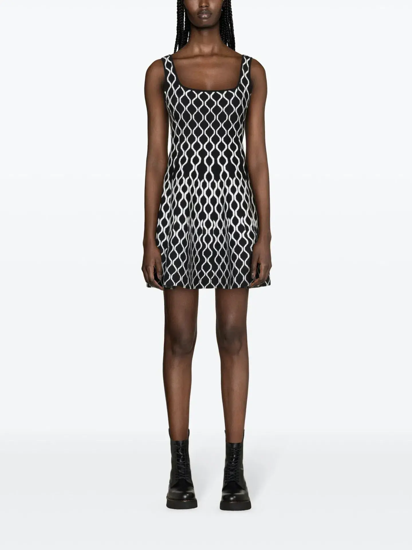 Maje Pattern Jacquard Flared Mini Dress Black/White Size 8 - Image 1