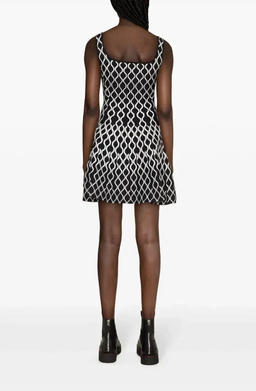Maje Pattern Jacquard Flared Mini Dress Black/White Size 8 - Image 3