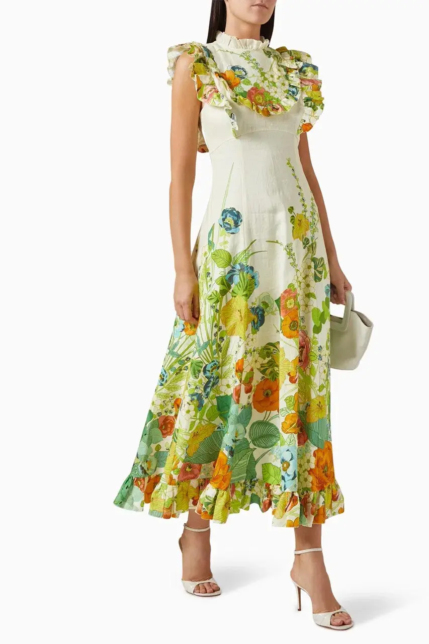 Alemais Constance Midi Ruffle Dress Floral Size 8 AU  for rent on The Volte - main image