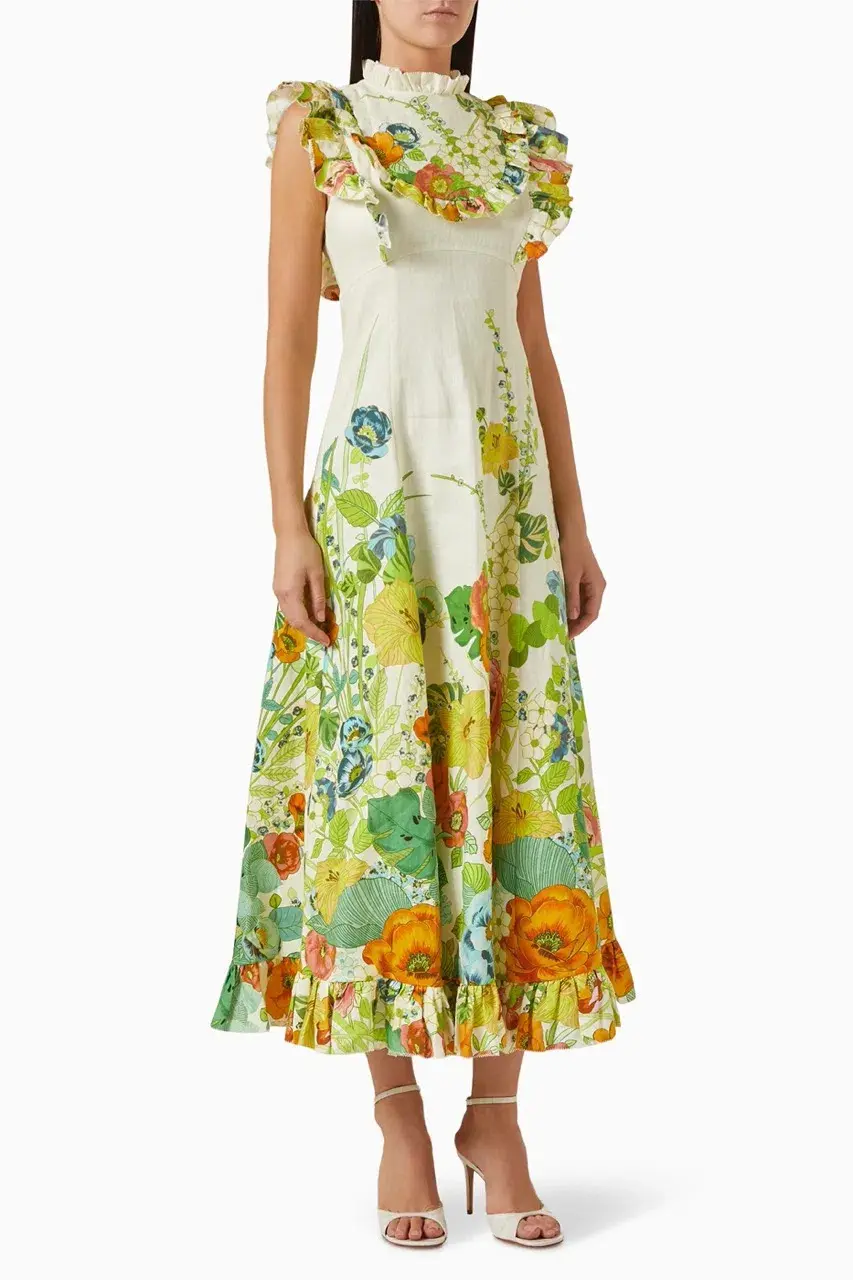 Alemais Constance Midi Ruffle Dress Floral Size 8 AU  for rent on The Volte - main image