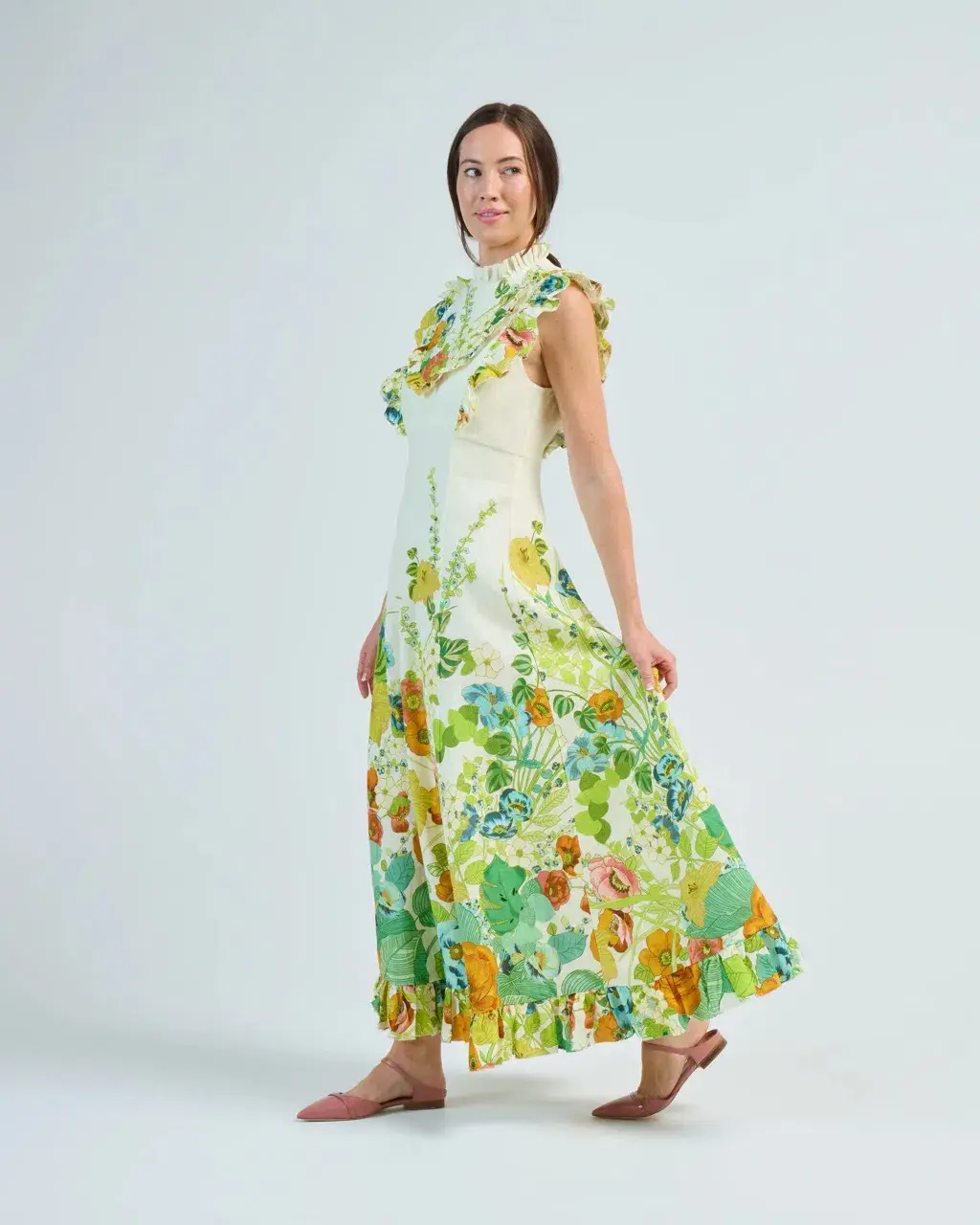 Alemais Constance Midi Ruffle Dress Floral Size 8 AU  for rent on The Volte - main image