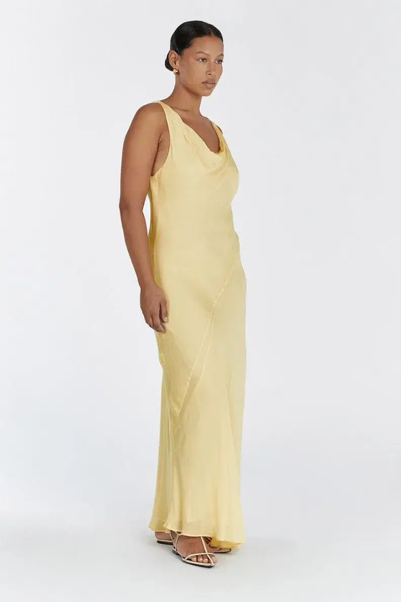Dissh Johnny Cowl Neck Dress Lemon Yellow Size 6 for rent on The Volte - main image