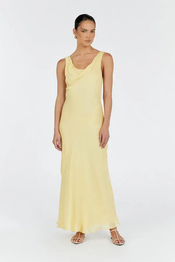 Dissh Johnny Cowl Neck Dress Lemon Yellow Size 6 for rent on The Volte - main image