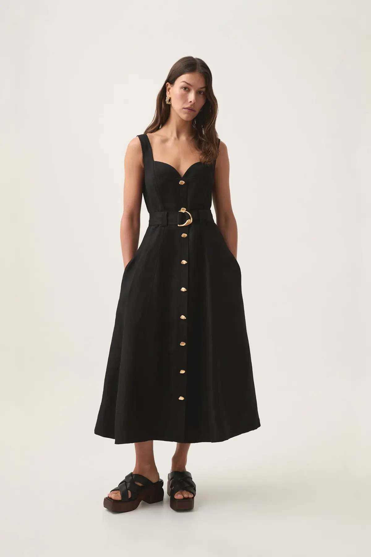 Aje Clay Belted Midi Dress Black Size 8 - Image 1
