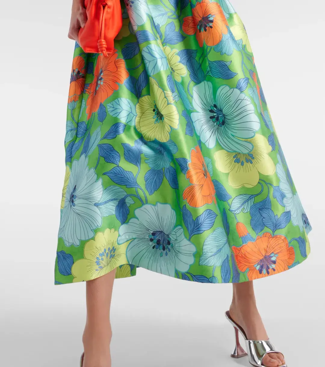 Alemais Calypso Floral Satin Midi Dress Green Blue Flower Print Size 10 AU for rent on The Volte - main image