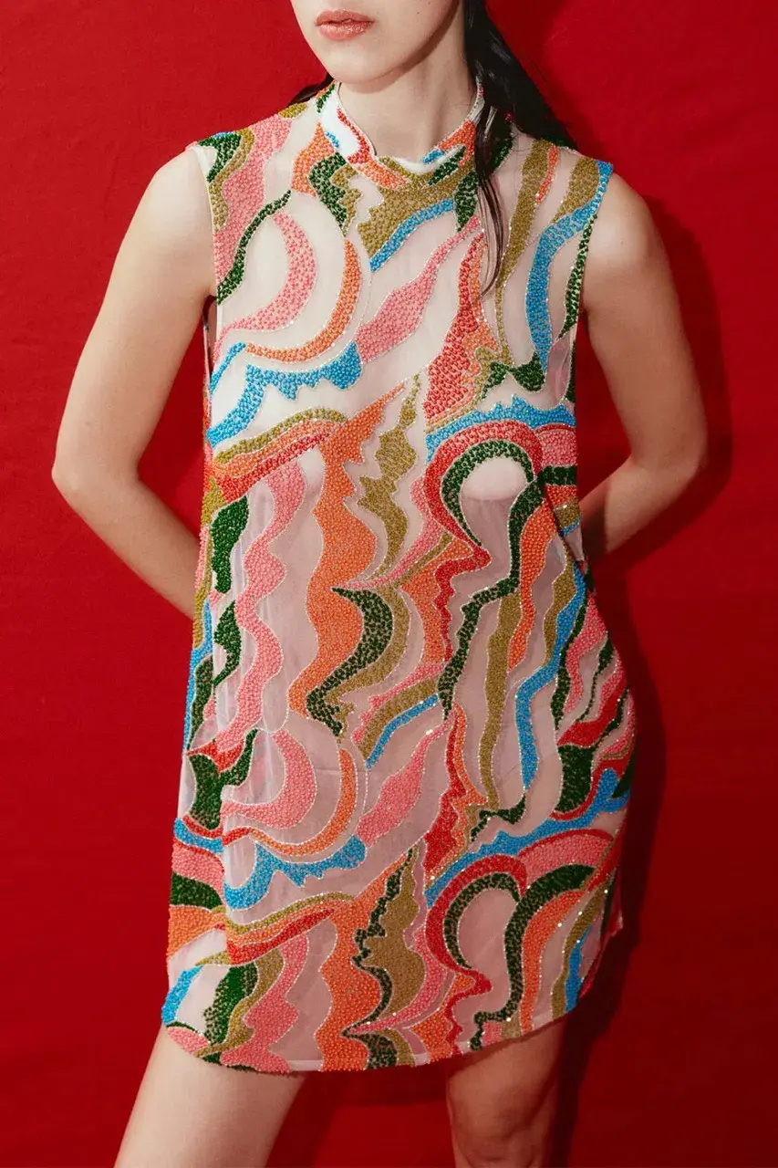 Alemais The Five Bead Embellished Mini Dress Multi Size 10 AU - Image 4