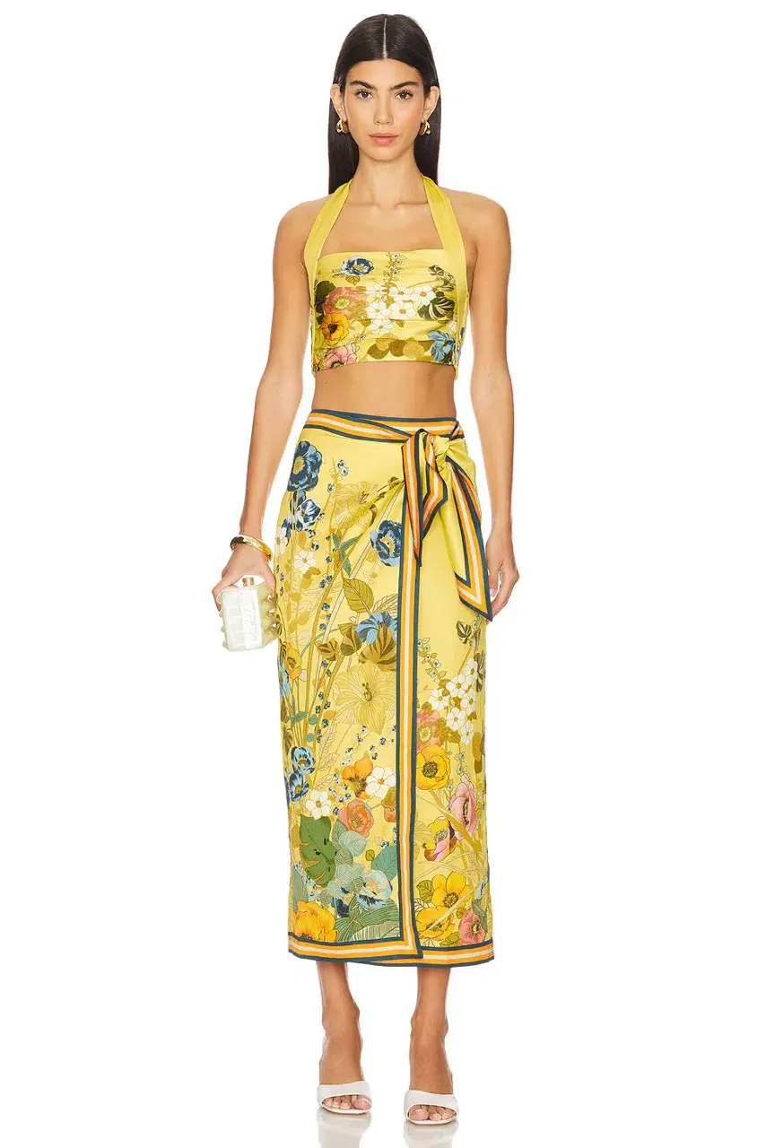 Alemais Cresida Halter Crop Top & Sarong Tie Midi Skirt Set Multi Size 10  - Image 1