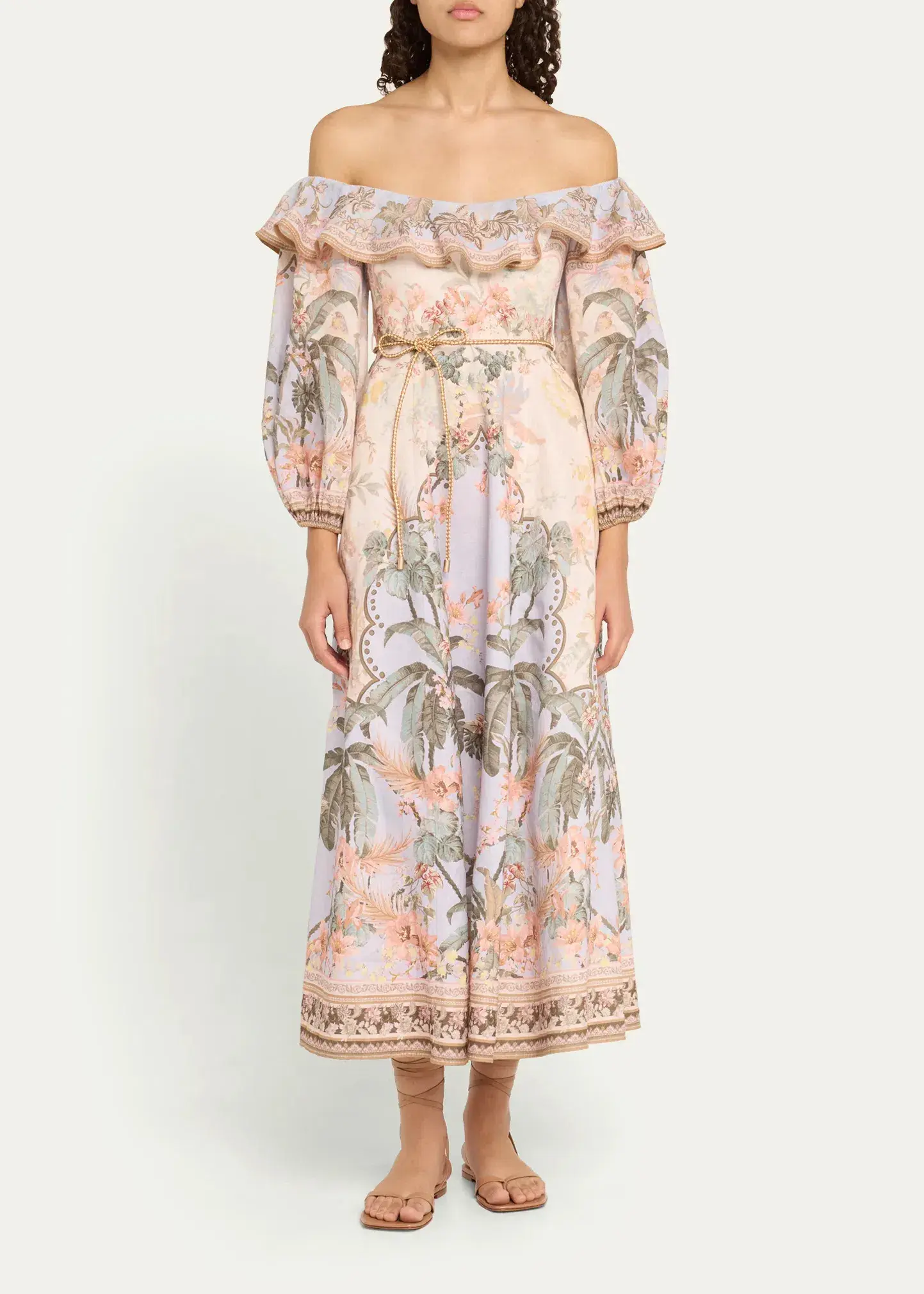 Zimmermann Wylie Off Shoulder Midi Dress Blue Floral Size 3 / AU 14 - Image 4