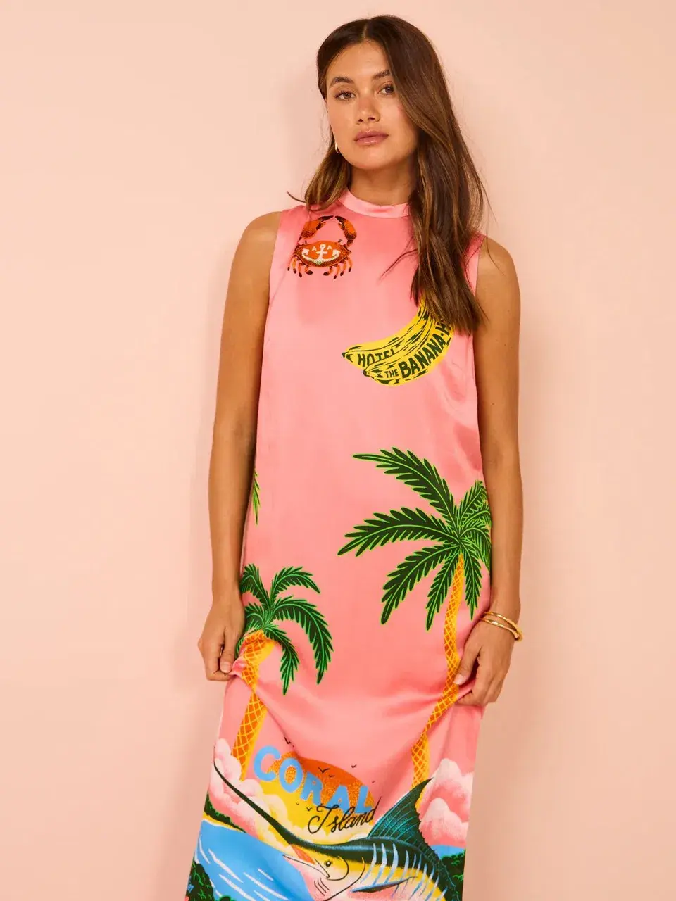 Alemais Paradiso Silk Midi Dress Pink Multi Size 10 AU for rent on The Volte - main image