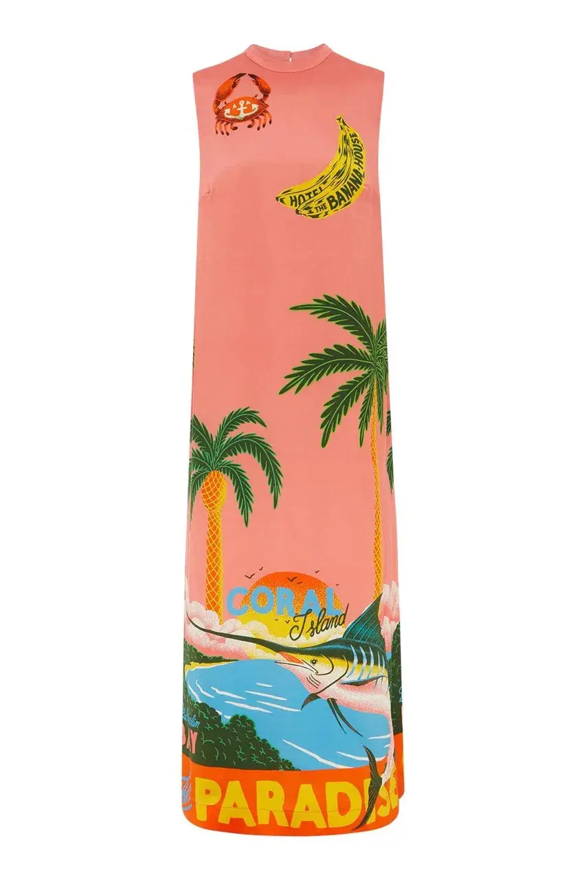 Alemais Paradiso Silk Midi Dress Pink Multi Size 10 AU - Image 22