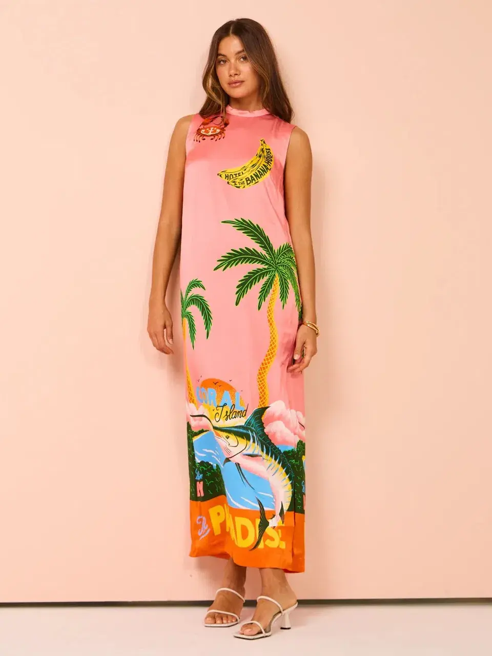 Alemais Paradiso Silk Midi Dress Pink Multi Size 10 AU for rent on The Volte - main image