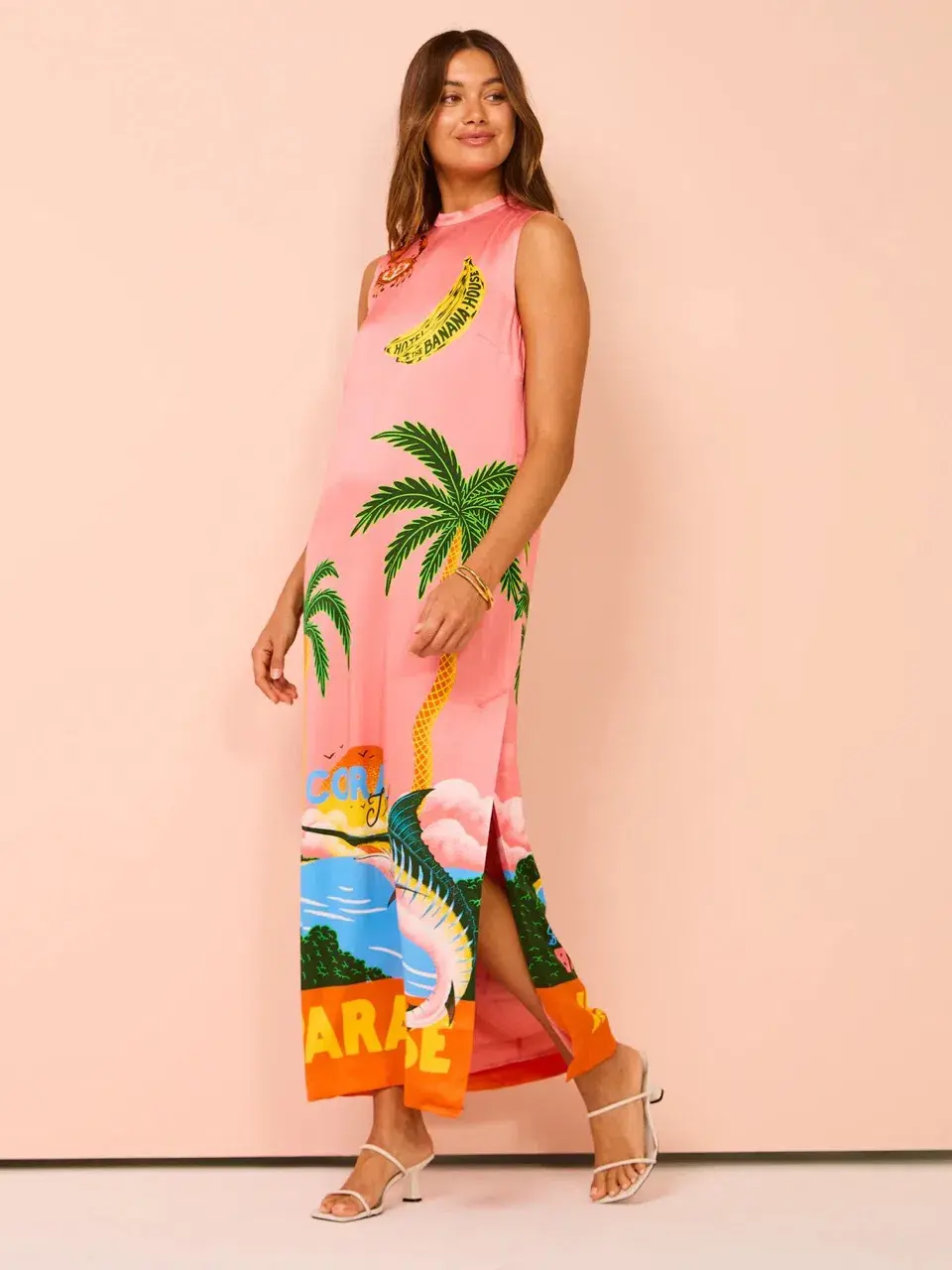 Alemais Paradiso Silk Midi Dress Pink Multi Size 10 AU - Image 8