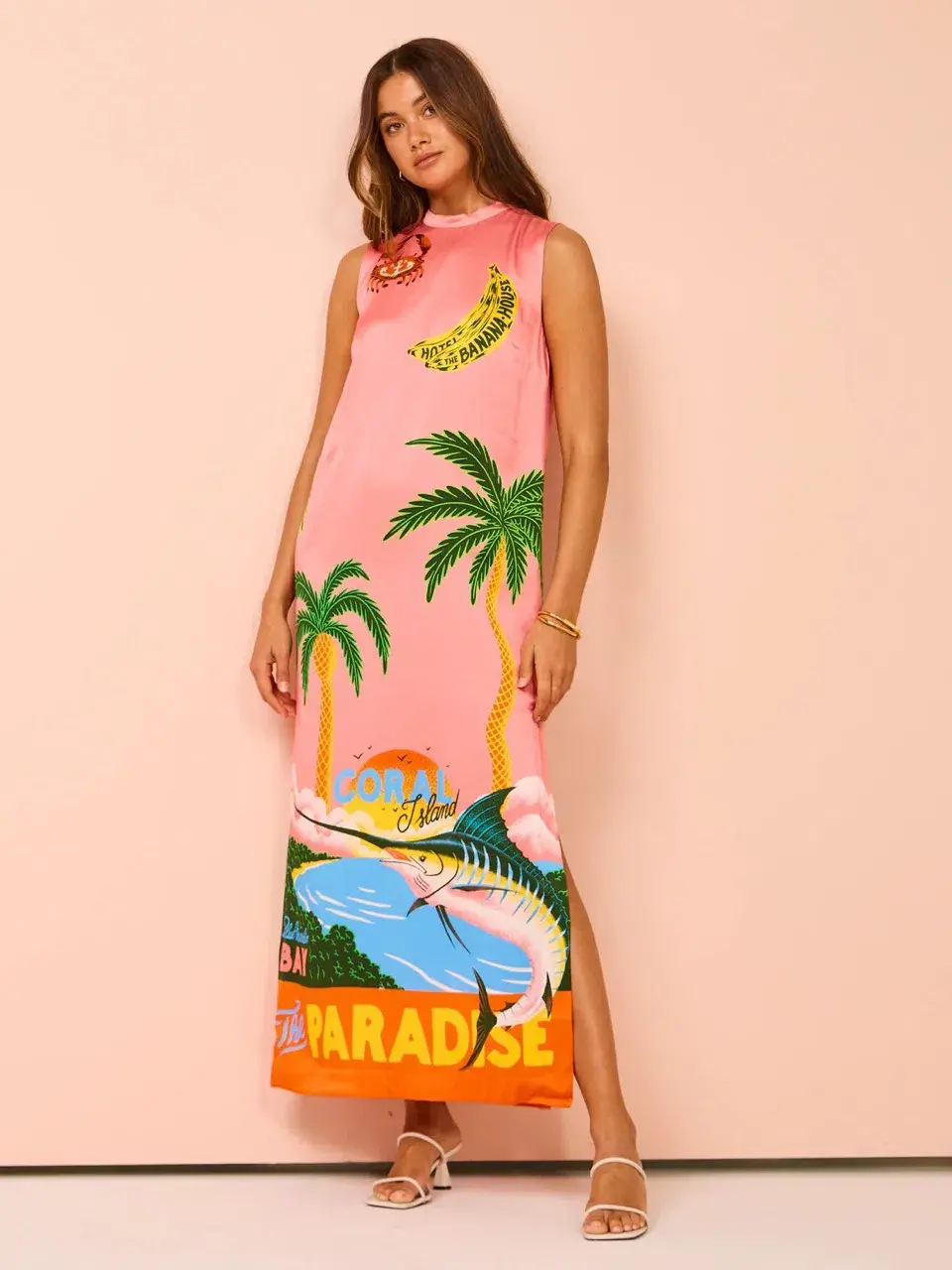 Alemais Paradiso Silk Midi Dress Pink Multi Size 10 AU - Image 3