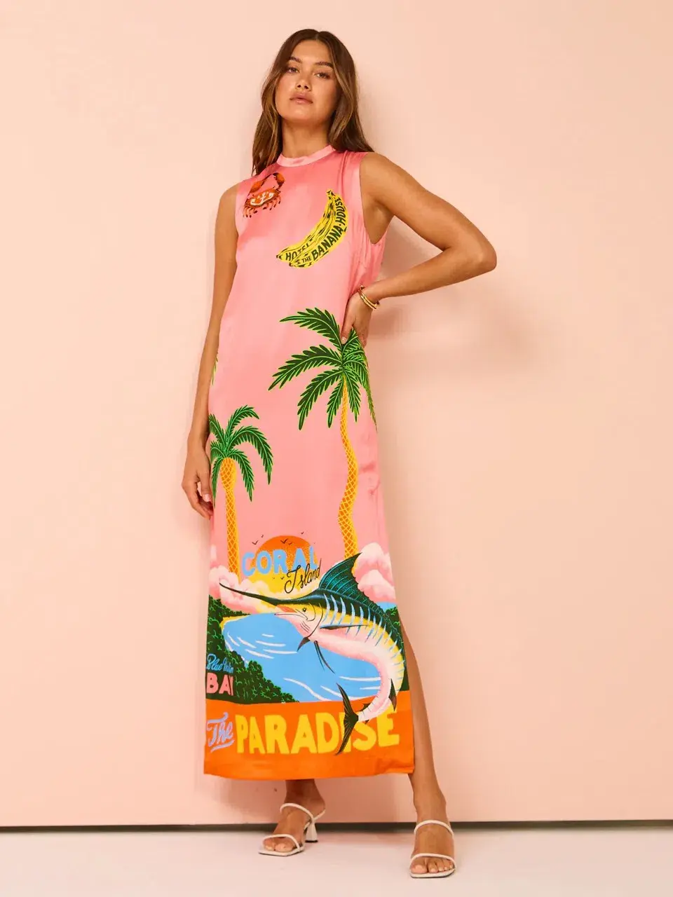 Alemais Paradiso Silk Midi Dress Pink Multi Size 10 AU - Image 1