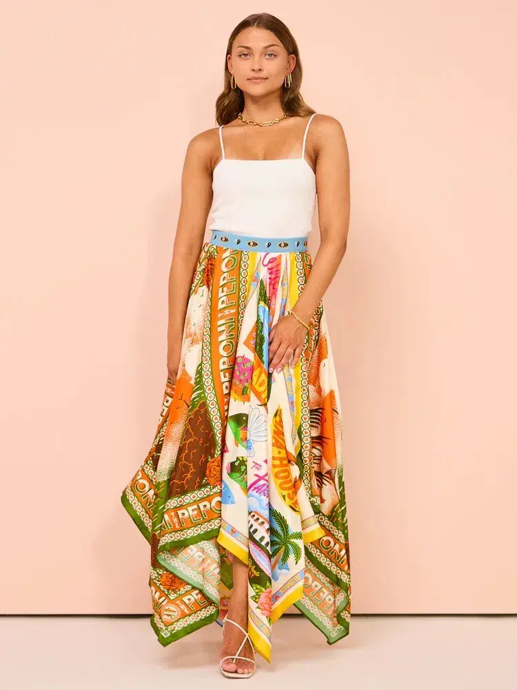 Alemais Samaki Scarf Top & Paradiso Silk Scarf Skirt Set Multi Size 10 AU for rent on The Volte - main image