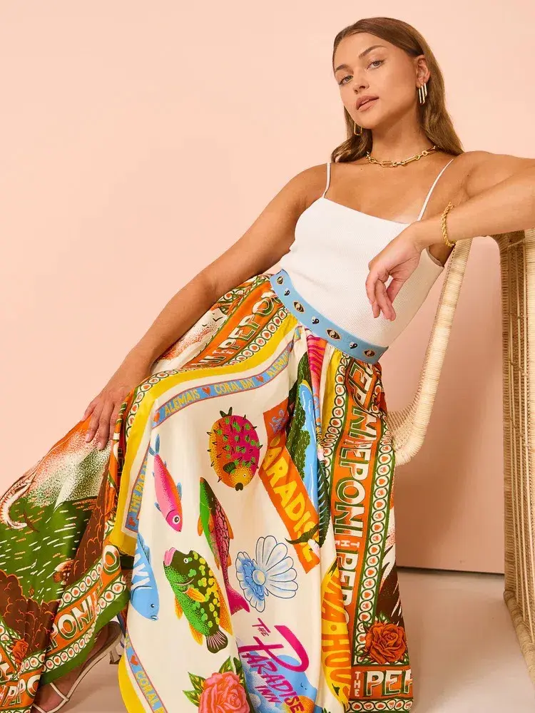 Alemais Samaki Scarf Top & Paradiso Silk Scarf Skirt Set Multi Size 10 AU - Image 15