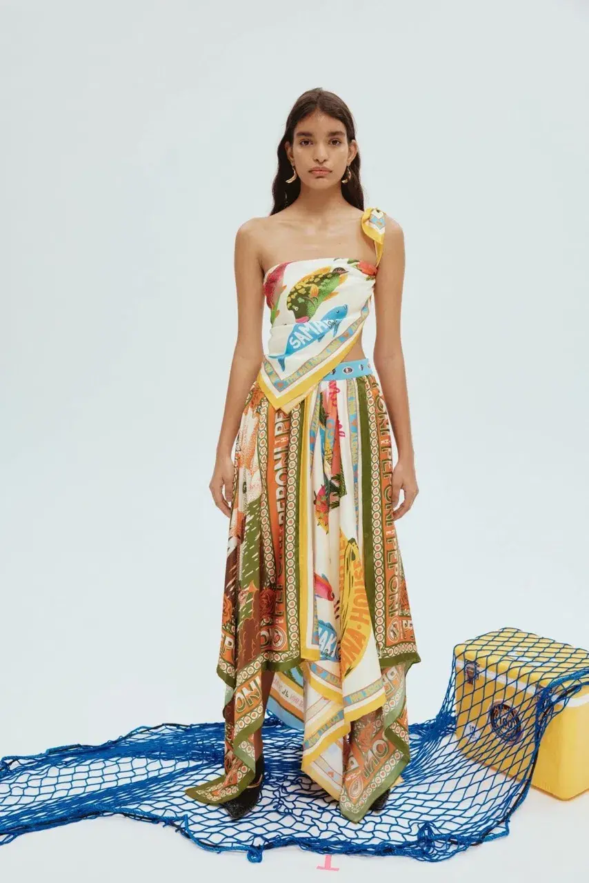 Alemais Samaki Scarf Top & Paradiso Silk Scarf Skirt Set Multi Size 10 AU - Image 1
