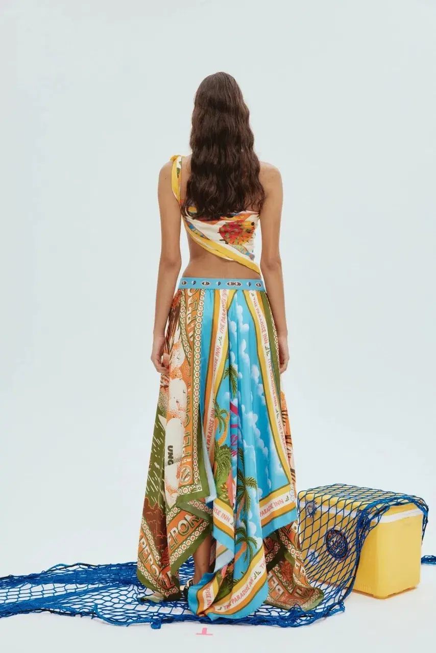 Alemais Samaki Scarf Top & Paradiso Silk Scarf Skirt Set Multi Size 10 AU - Image 4