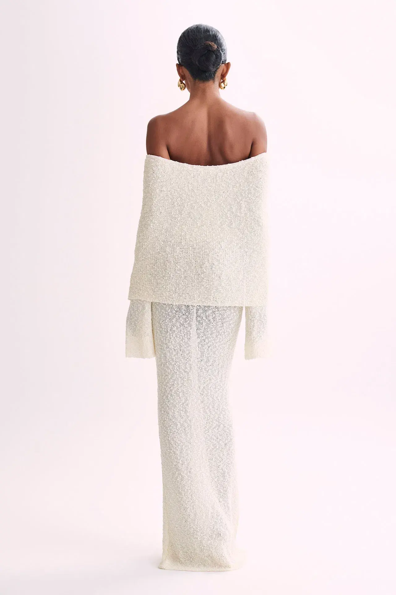 Meshki Marisol Off Shoulder Boucle Maxi Dress Ivory Size 10 - Image 2