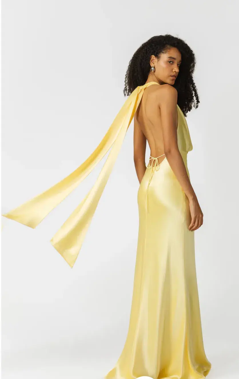 Sau Lee Pearl Satin Gown Popcorn Yellow Size 6 - Image 4