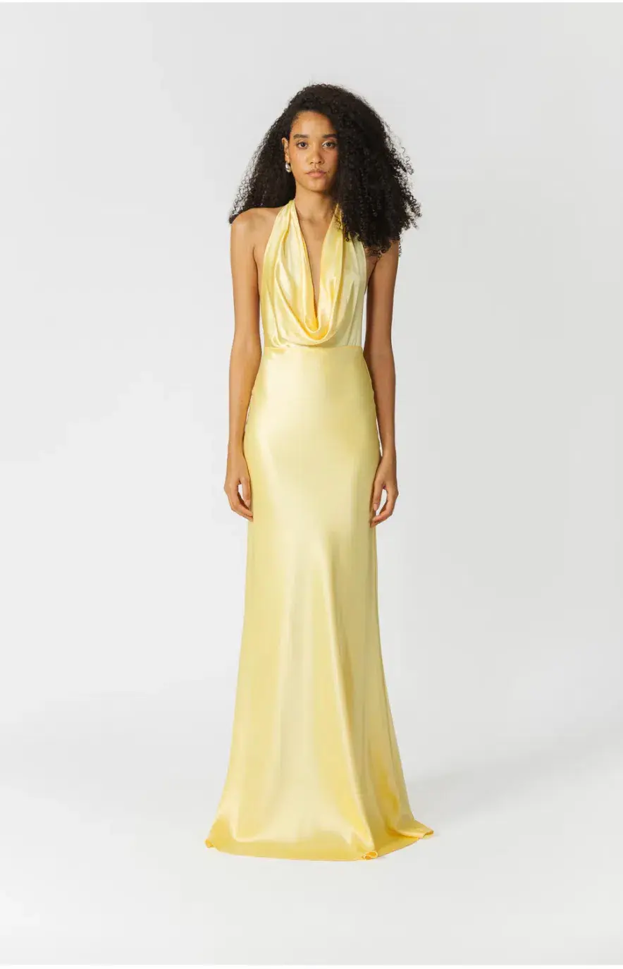 Sau Lee Pearl Satin Gown Popcorn Yellow Size 6 - Image 9