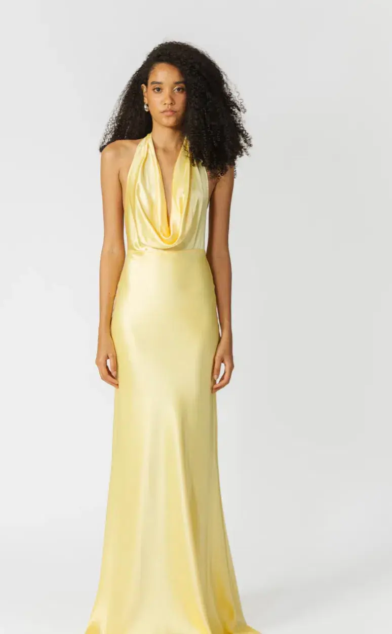 Sau Lee Pearl Satin Gown Popcorn Yellow Size 6 - Image 6