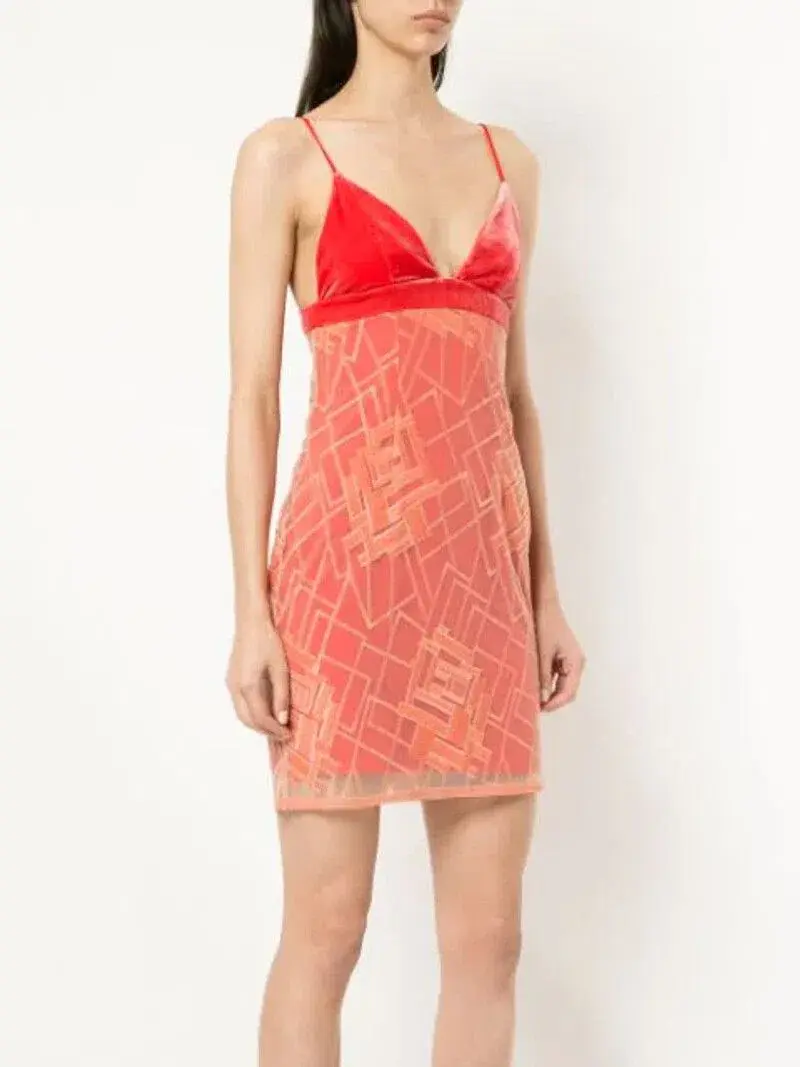 Manning Cartell Floral Fusion Velvet Slip Mini Dress Flamingo Red Size 10 - Image 2