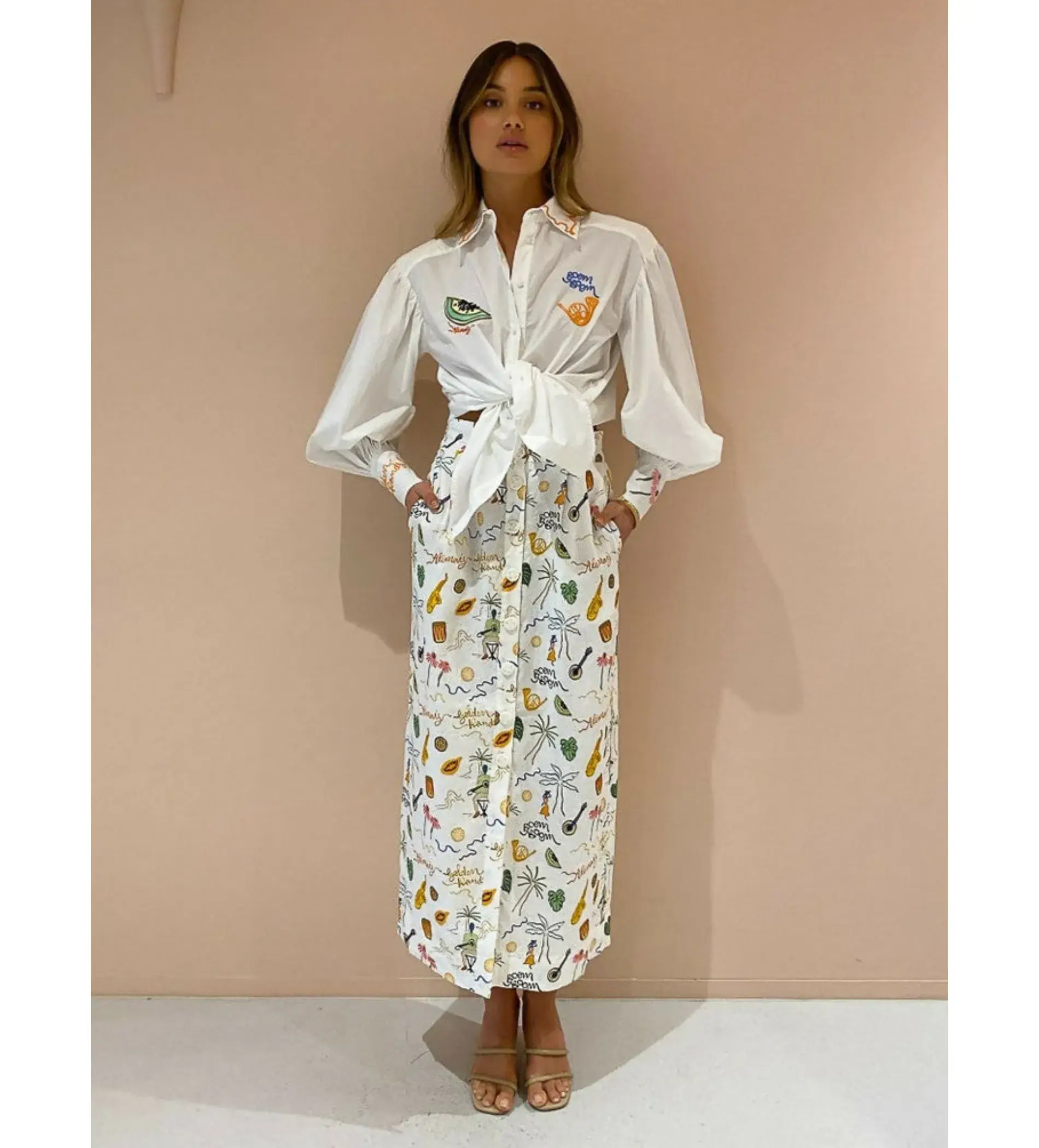 Alemais Golden Hands Shirt and Tube Skirt Set Print Size 14 - Image 3