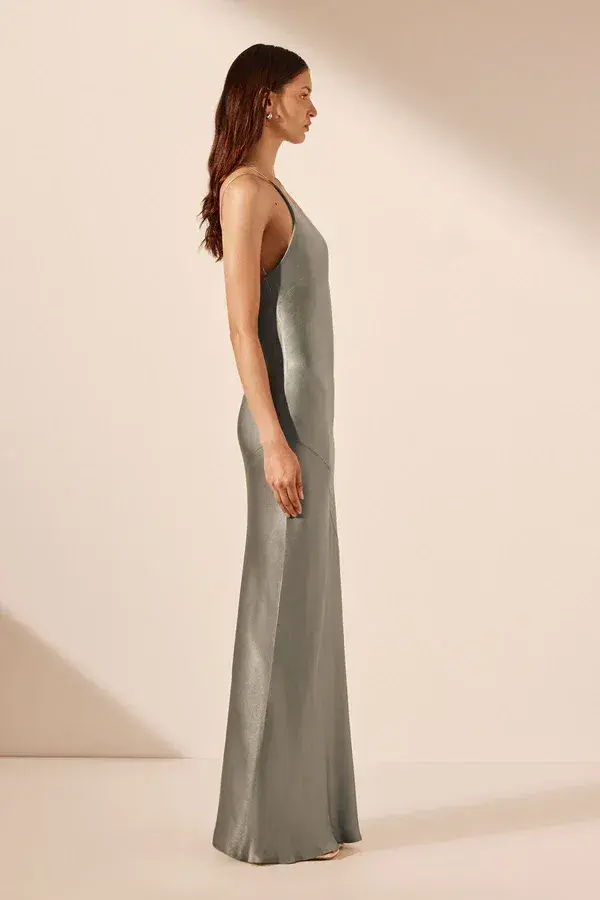 Shona Joy La Lune One Shoulder Cowl Back Maxi Dress Sage Green Size S / AU 8 - Image 4