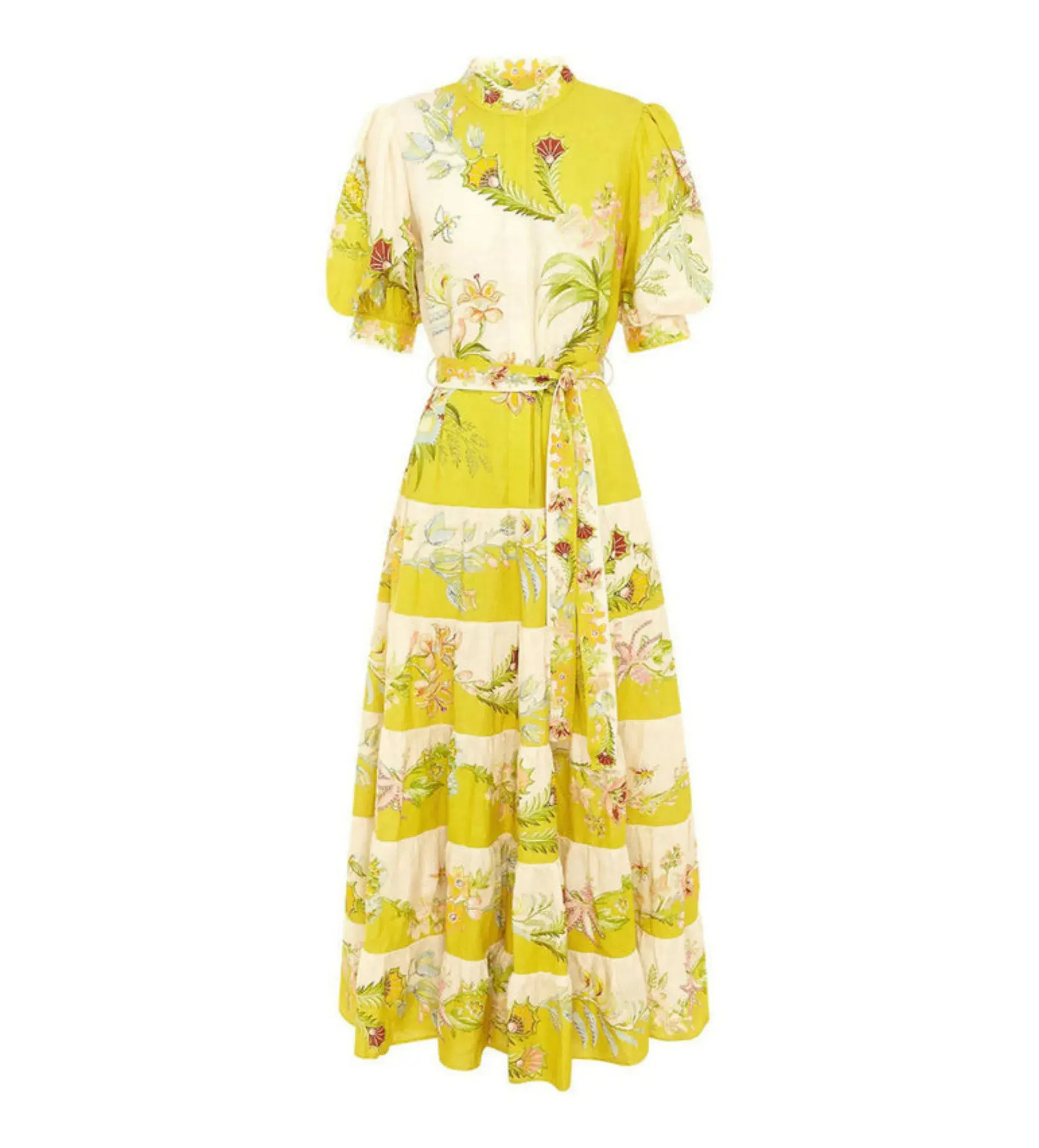 Alemais Ira Tiered Midi Dress Lemon/Cream Size 14 - Image 3