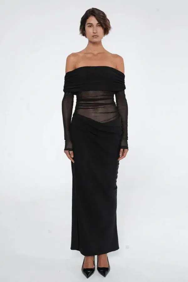 Benni Yasmin Off-Shoulder Maxi Dress Black Size 8 for rent on The Volte - main image