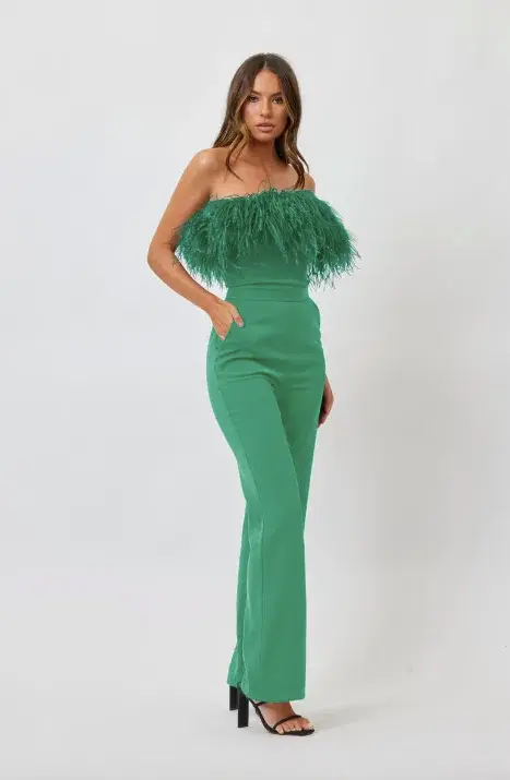 Bianca And Bridgette Feather Jumpsuit Green Size 6 - Image 1