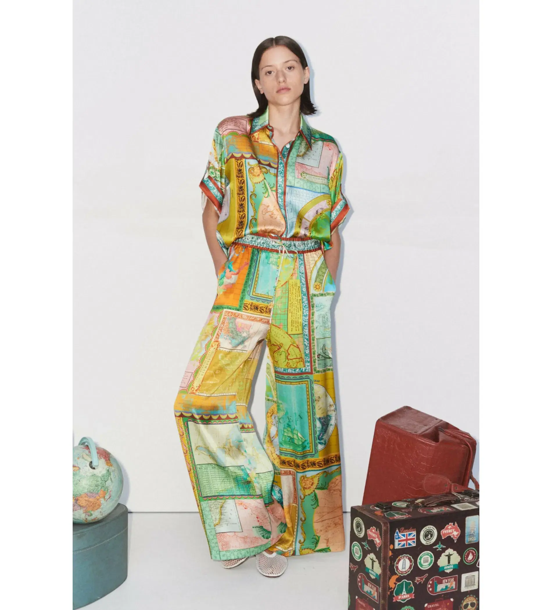 Alemais Atlas Silk Shirt and Pant Set Print  Size AU16 - Image 1