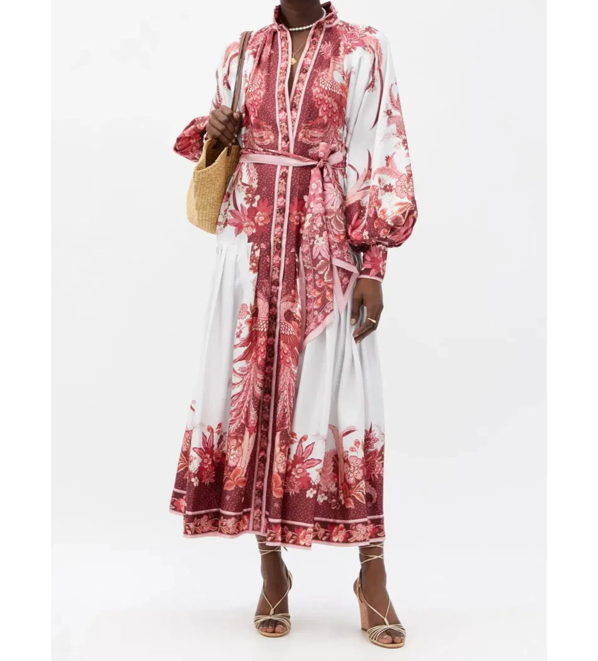Zimmermann Wavelength Belted Silk-twill Midi Dress in Pink Size 2/AU 12  - Image 1