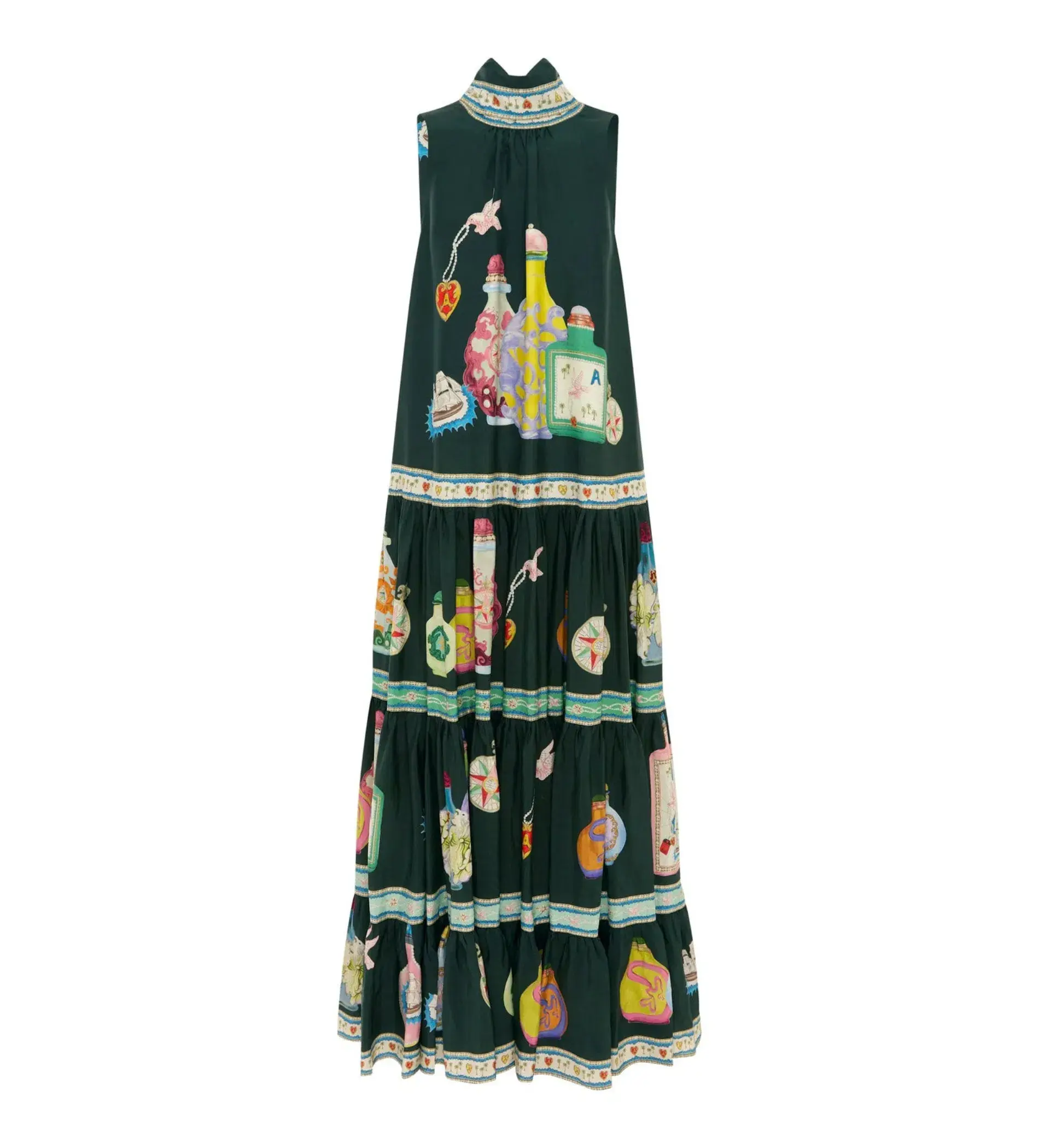Alemais  Royal Tiered Midi Dress Green/Print Size 12 - Image 3