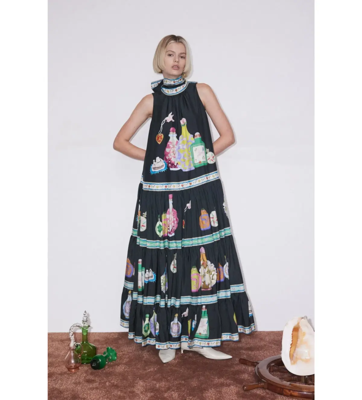 Alemais  Royal Tiered Midi Dress Green/Print Size 12 - Image 1