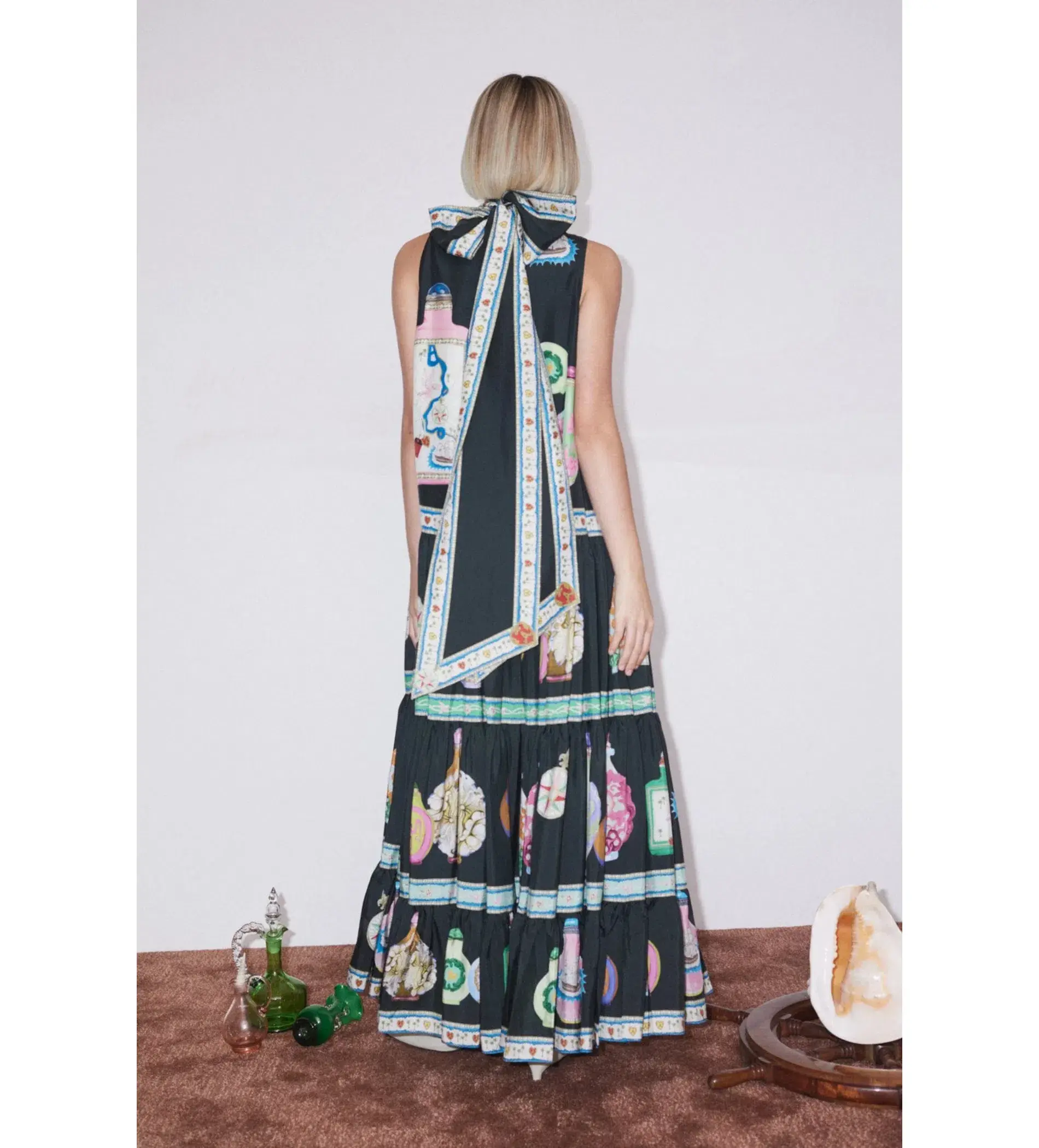 Alemais  Royal Tiered Midi Dress Green/Print Size 12 - Image 2