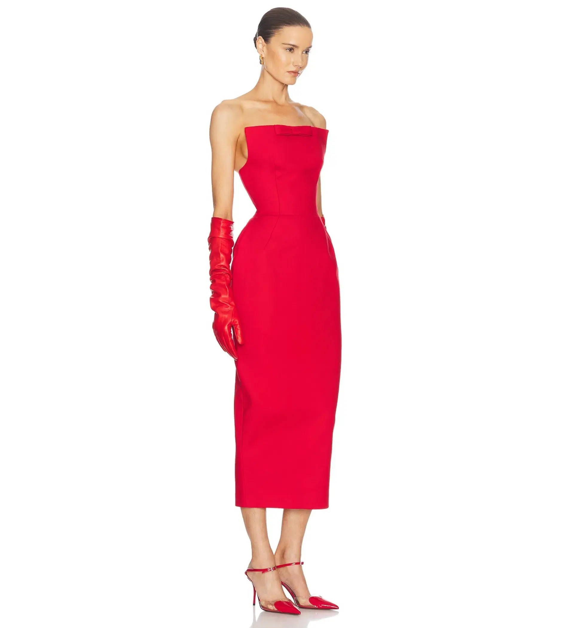 Helsa The S Curve Dress With Bow in Red Size 6  - Image 3